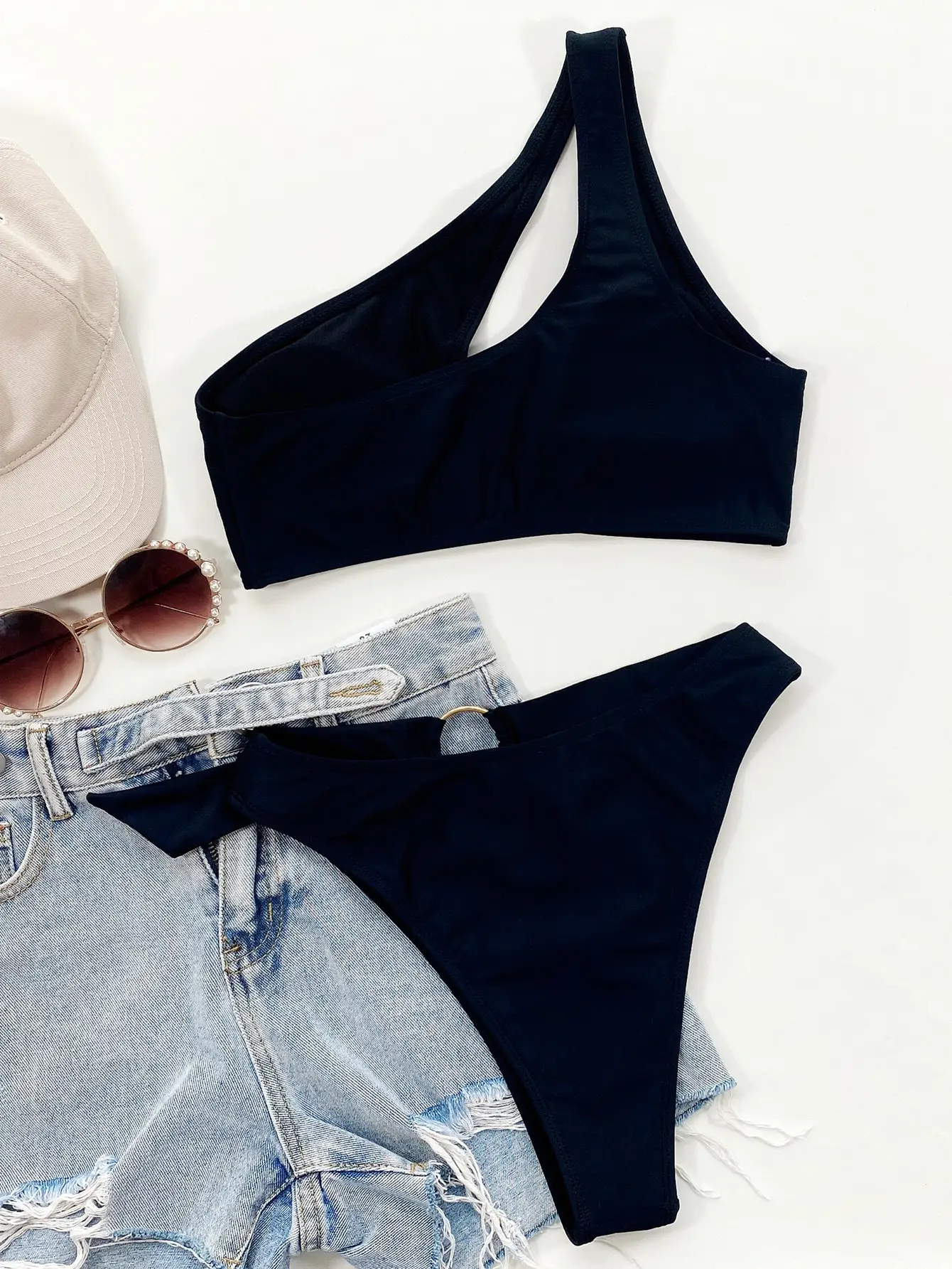 2021 Navy Blue Women's Split Swimsuit Triangle Bag