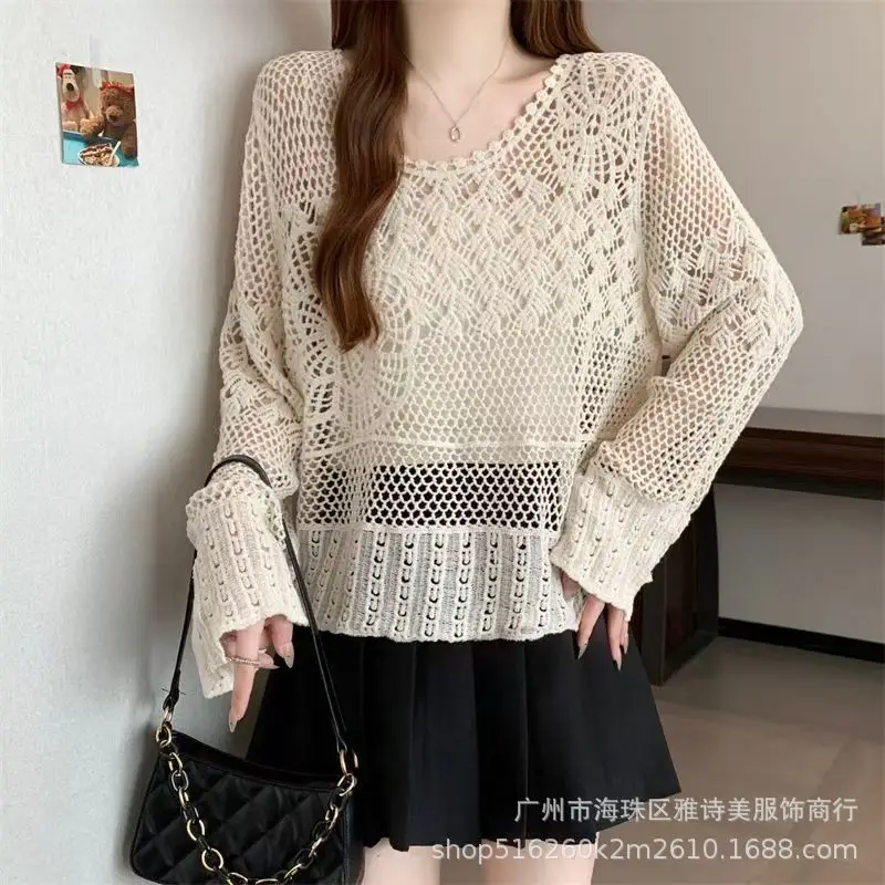White Hollow Lace Knitted Cardigan for Women - Image 26