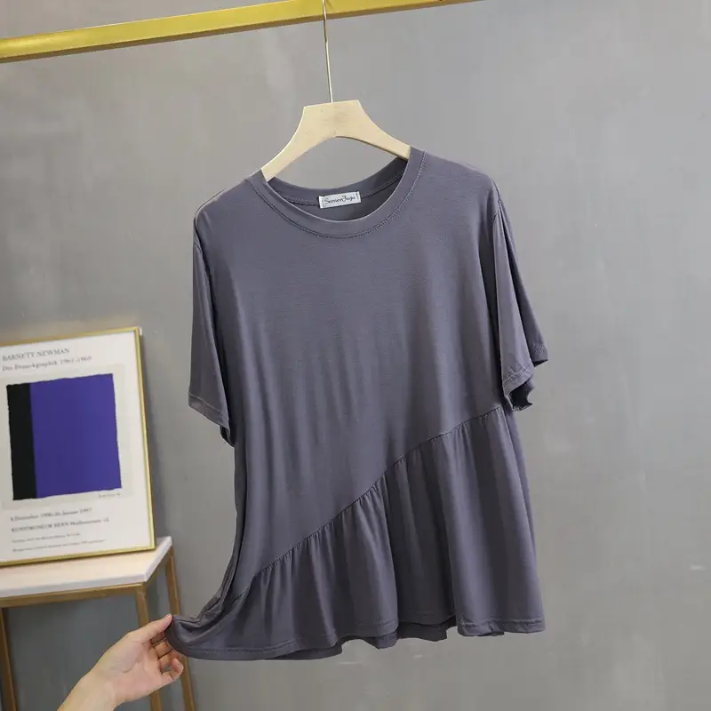 Women Loose Fit T-Shirt Grey Summer Casual Wear - Image 8