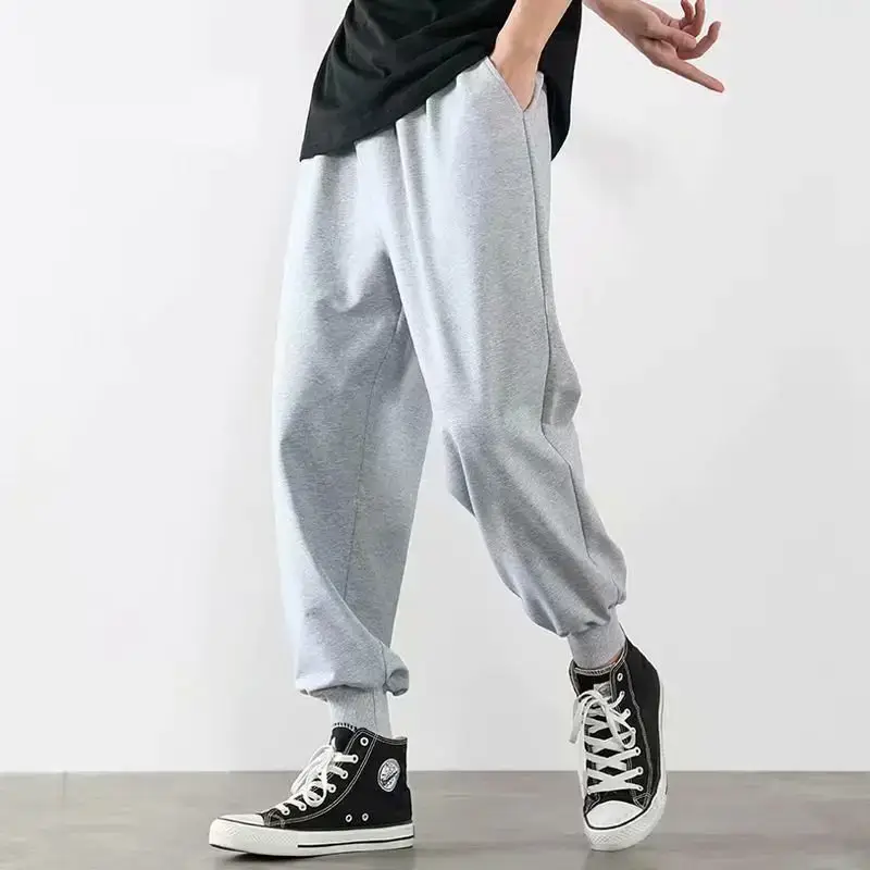 Men Korean Style Grey Leg Loose Sports Pants Summer Sweatpants - Image 6
