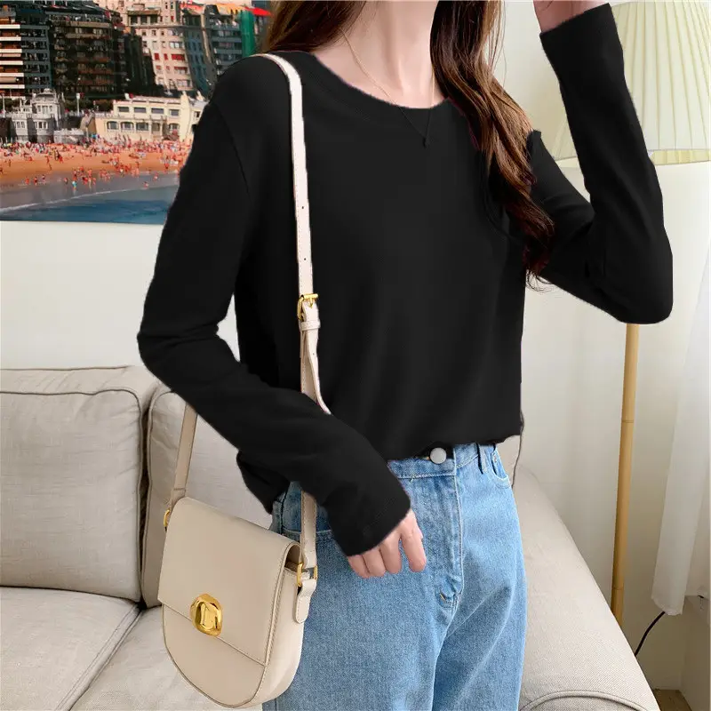 Women's Long Sleeve Black T-Shirt 2024 Autumn - Image 5
