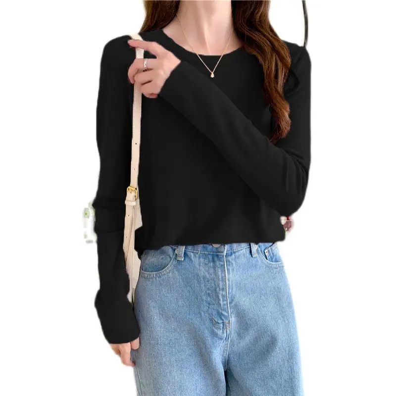 Women's Long Sleeve Black T-Shirt 2024 Autumn - Image 6