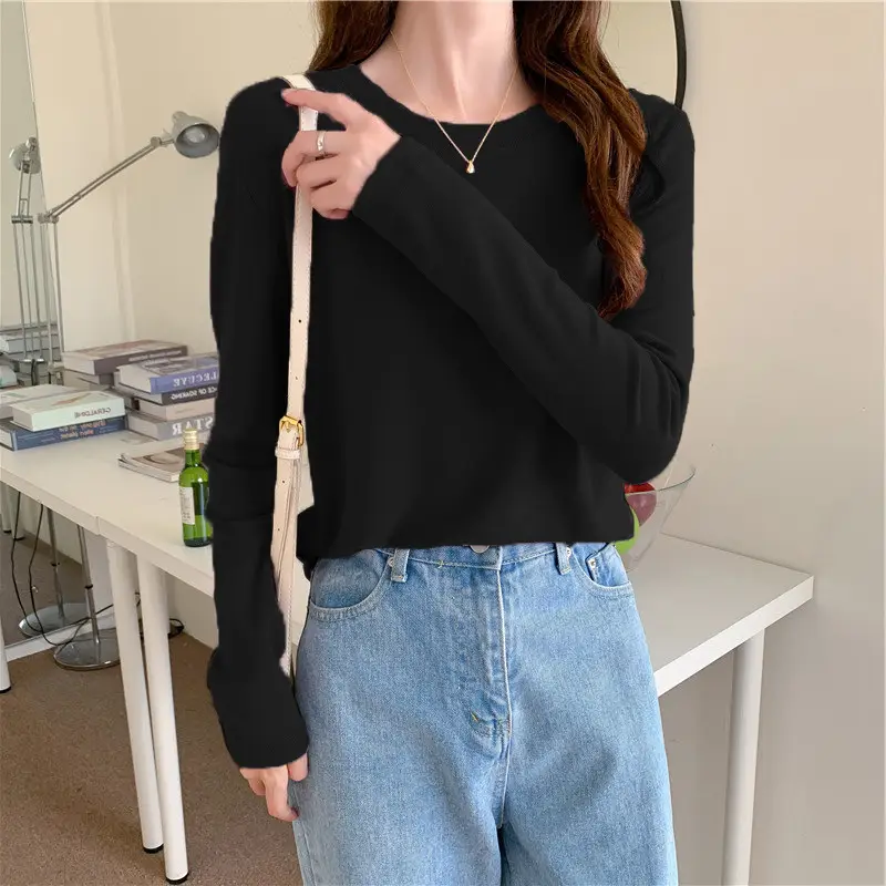 Women's Long Sleeve Black T-Shirt 2024 Autumn — feature 9
