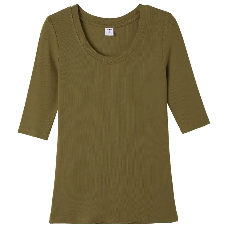 Women's Slim Fit Mid Sleeve Top Brown Round Neck