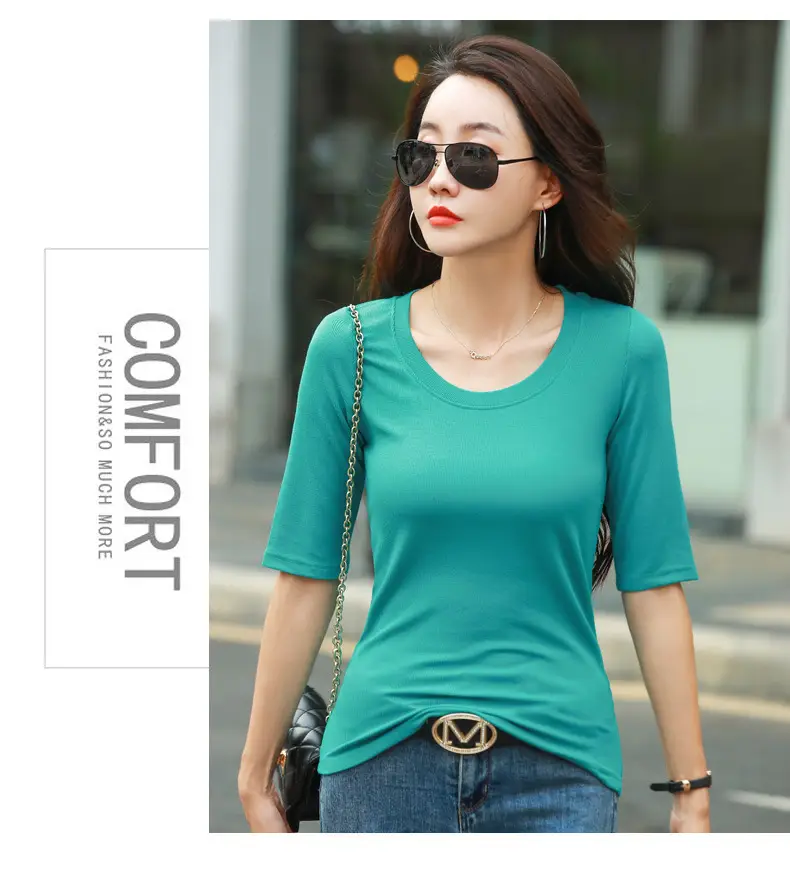 Women's Slim Fit Mid Sleeve Top Brown Round Neck — feature 14