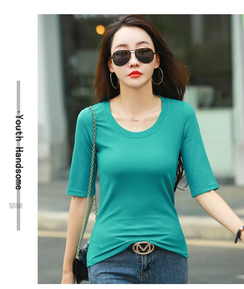 Women's Slim Fit Mid Sleeve Top Brown Round Neck — feature 16