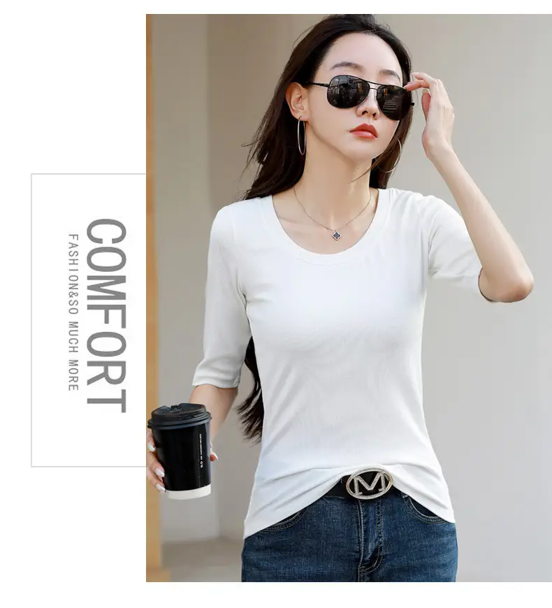 Women's Slim Fit Mid Sleeve Top Brown Round Neck — feature 19