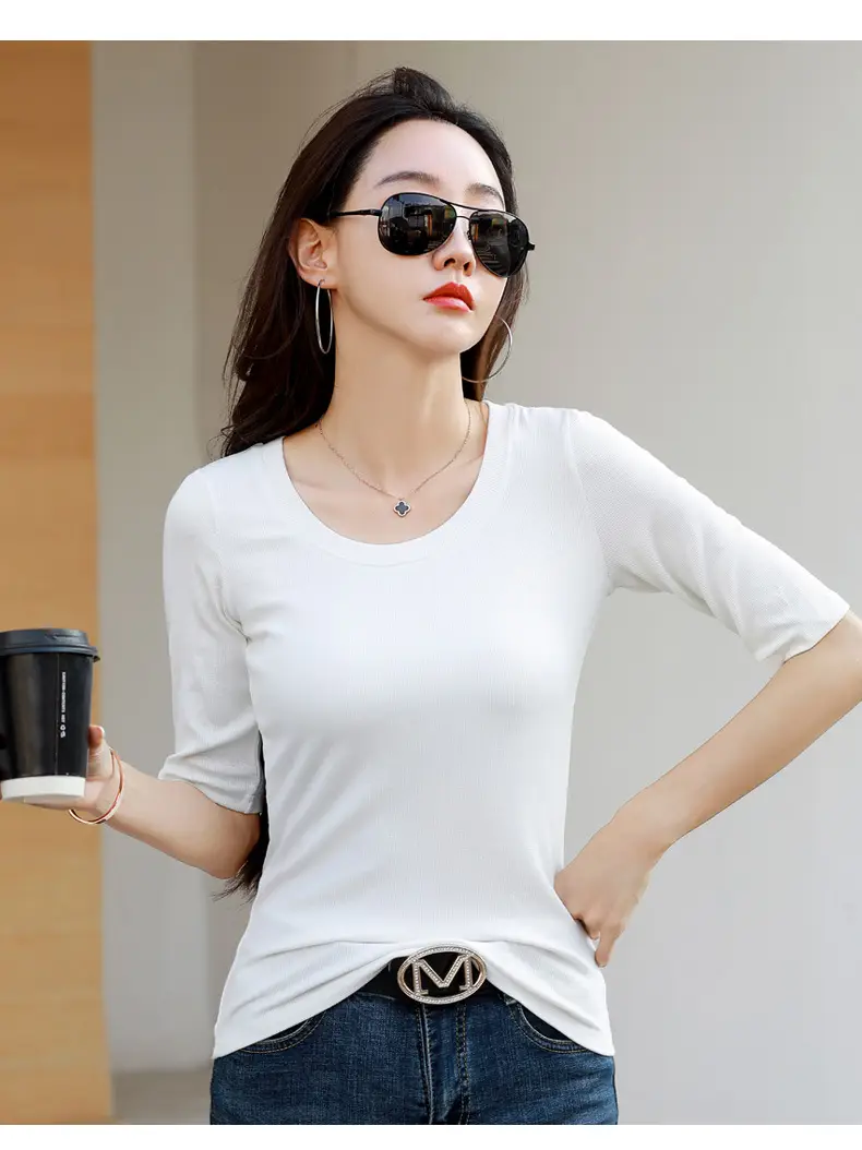 Women's Slim Fit Mid Sleeve Top Brown Round Neck — feature 20
