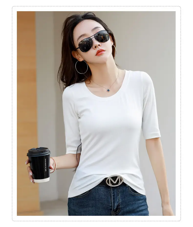 Women's Slim Fit Mid Sleeve Top Brown Round Neck — feature 22