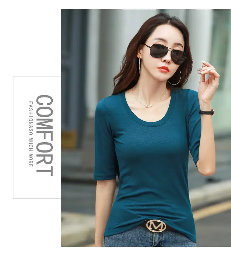 Women's Slim Fit Mid Sleeve Top Brown Round Neck — feature 29