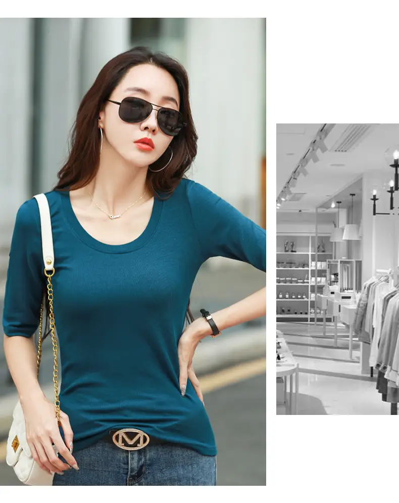 Women's Slim Fit Mid Sleeve Top Brown Round Neck — feature 32