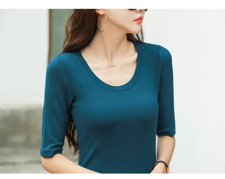 Women's Slim Fit Mid Sleeve Top Brown Round Neck — feature 33