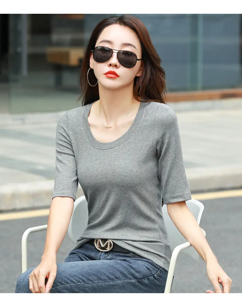 Women's Slim Fit Mid Sleeve Top Brown Round Neck — feature 35