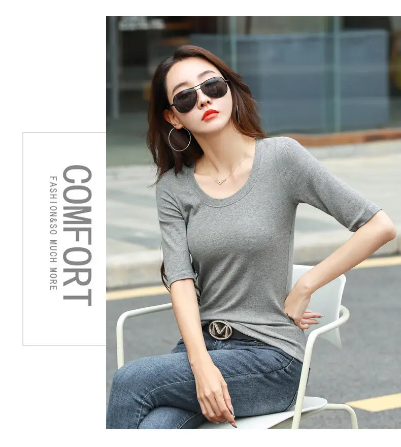 Women's Slim Fit Mid Sleeve Top Brown Round Neck — feature 36