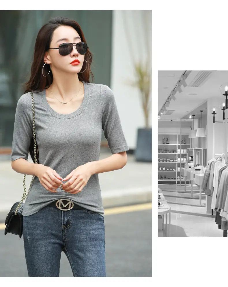 Women's Slim Fit Mid Sleeve Top Brown Round Neck — feature 39
