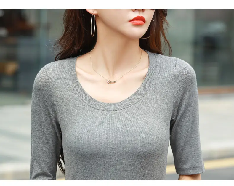 Women's Slim Fit Mid Sleeve Top Brown Round Neck — feature 40