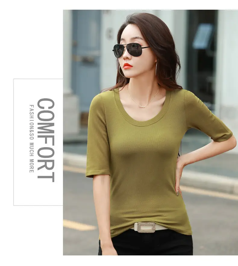 Women's Slim Fit Mid Sleeve Top Brown Round Neck — feature 9