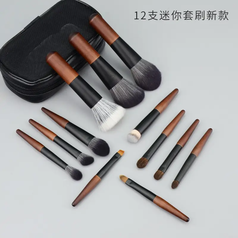 12-Piece Mini Makeup Brush Set with Zipper Case - Image 6