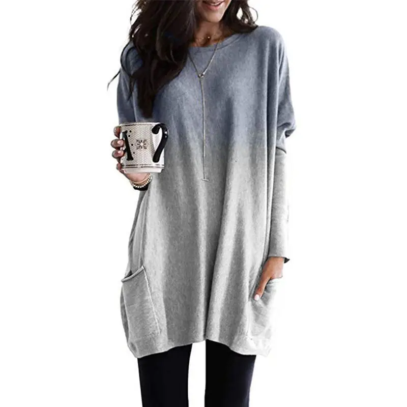 Women Purple Gradient Flap Pocket T-Shirt Top