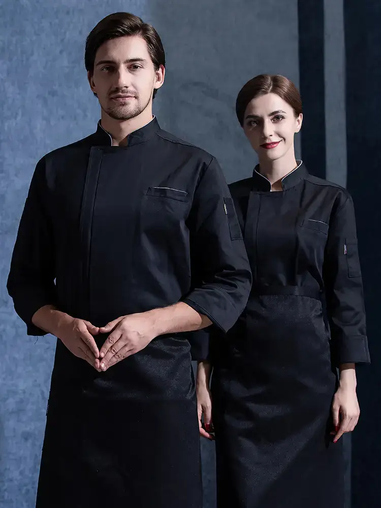 Men & Women Black Zipper Chef Suit Autumn Winter Cooking Training - Image 6
