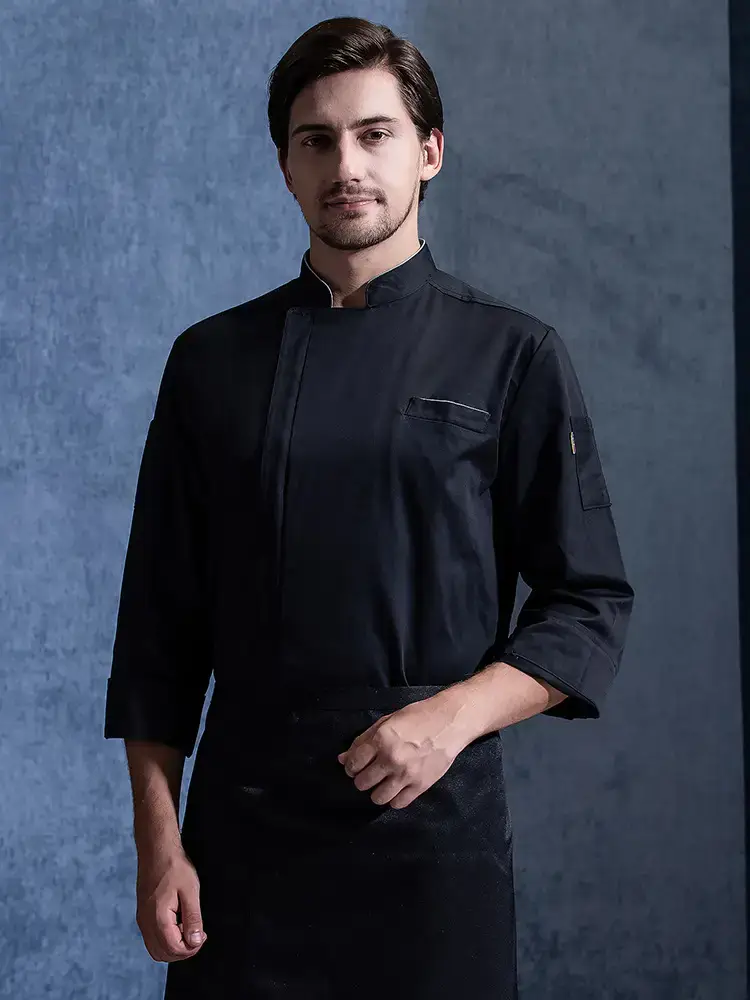 Men & Women Black Zipper Chef Suit Autumn Winter Cooking Training - Image 8