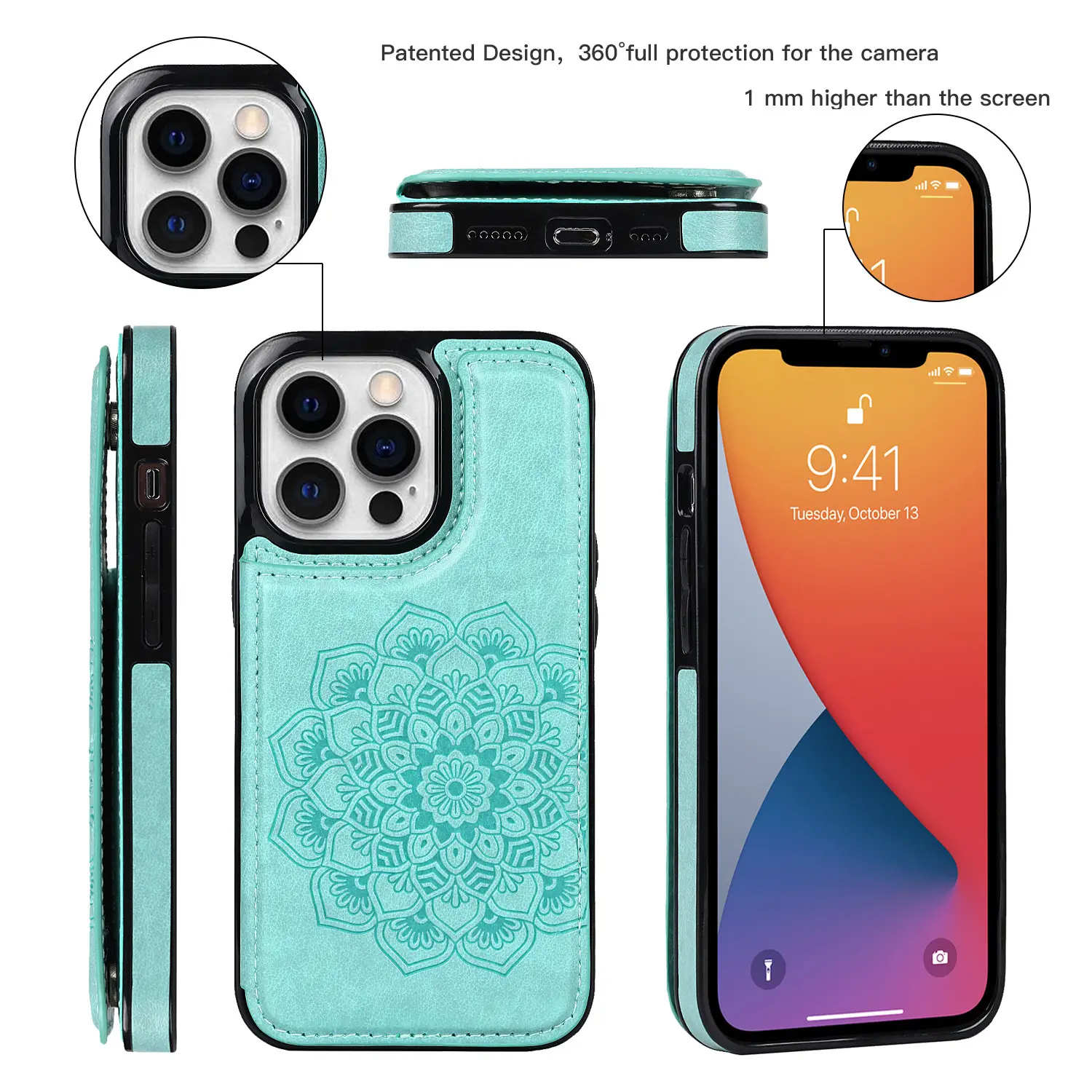 Mandala Embossed Leather Case for iPhone 14 - Image 2