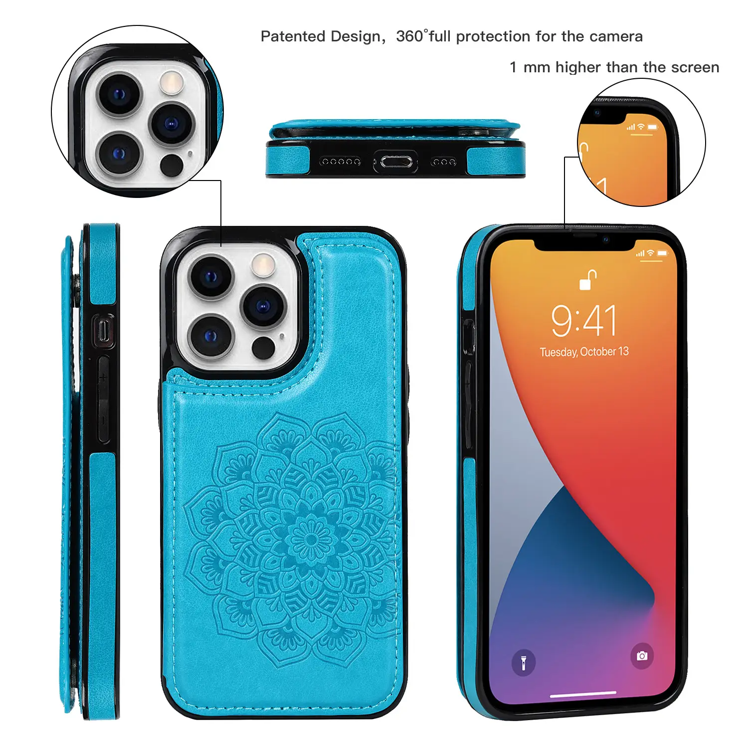 Mandala Embossed Leather Case for iPhone 14 - Image 3