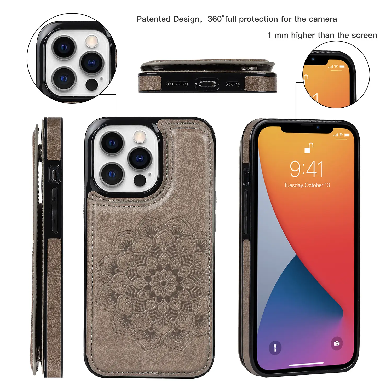Mandala Embossed Leather Case for iPhone 14 - Image 4
