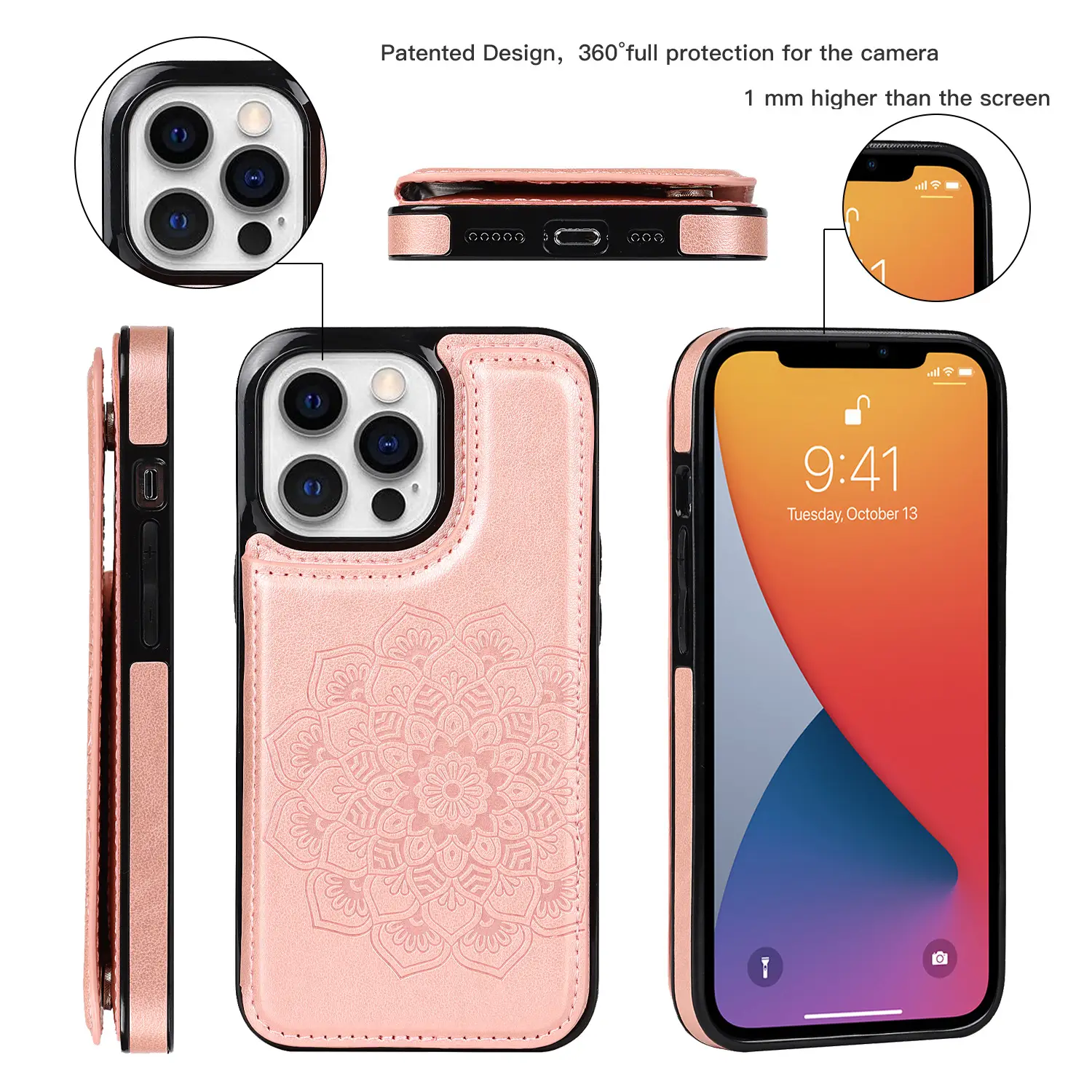 Mandala Embossed Leather Case for iPhone 14 - Image 5