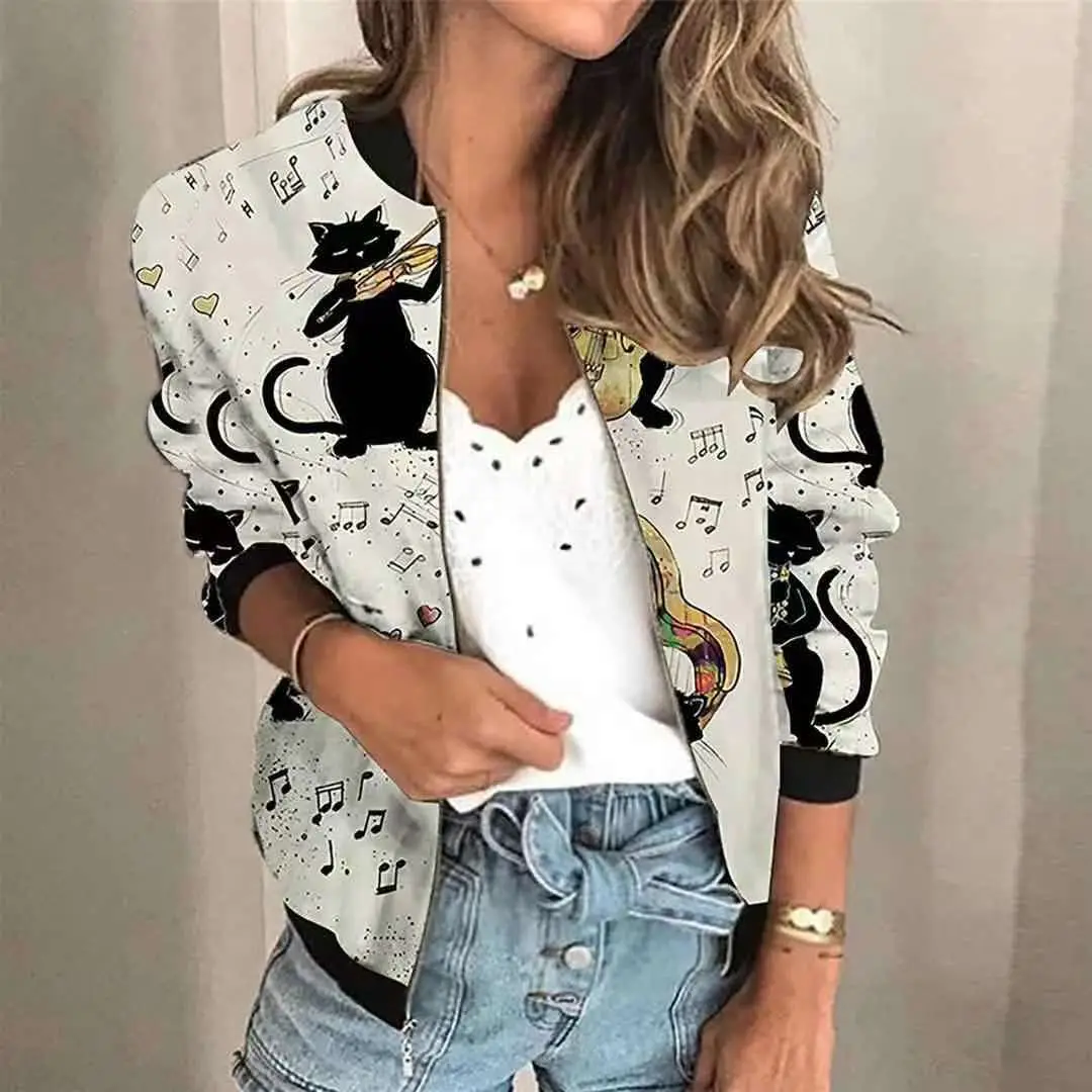 Women's 2021 Digital Printed Zipper Jacket Grey Blue — feature 9
