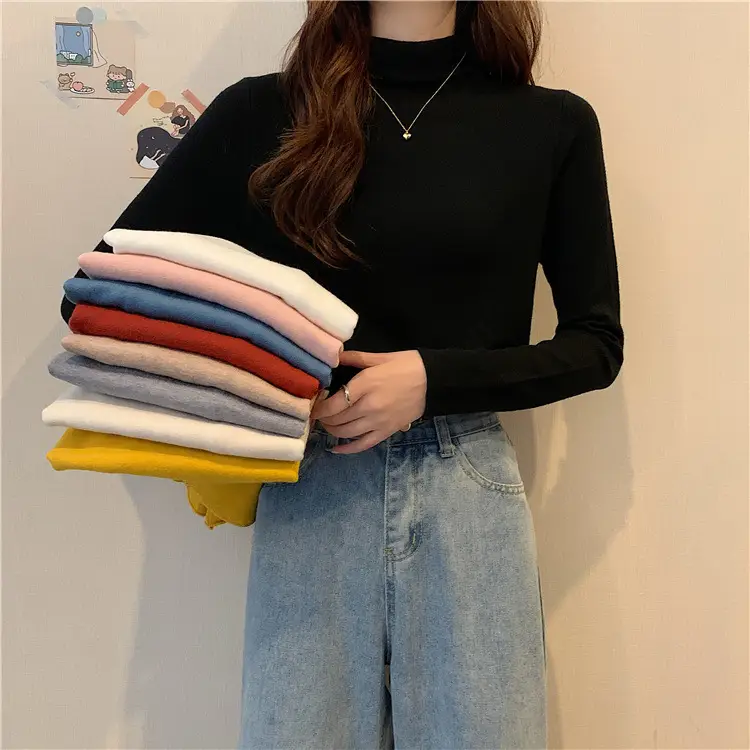 Women Long Sleeve T-Shirt Black Half Collar Autumn Winter — feature 1