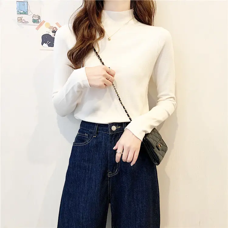 Women Long Sleeve T-Shirt Black Half Collar Autumn Winter — feature 10