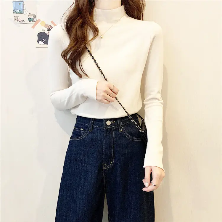 Women Long Sleeve T-Shirt Black Half Collar Autumn Winter — feature 11