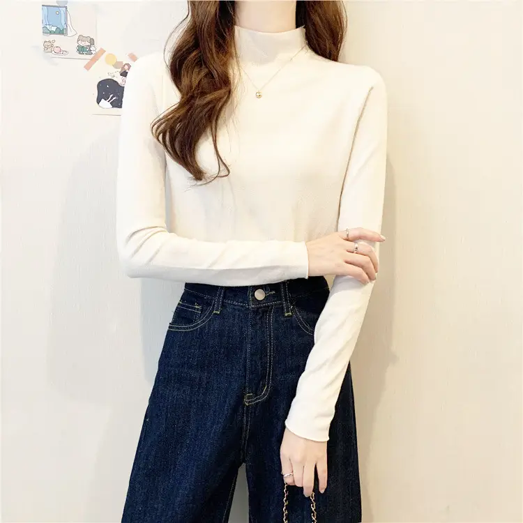 Women Long Sleeve T-Shirt Black Half Collar Autumn Winter — feature 12