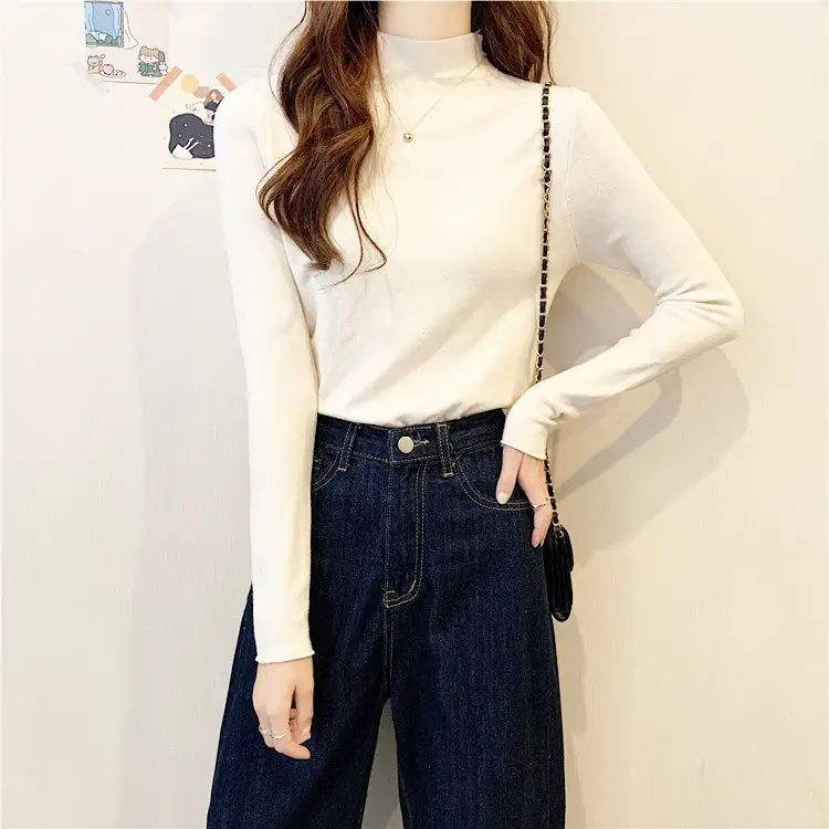 Women Long Sleeve T-Shirt Black Half Collar Autumn Winter — feature 13