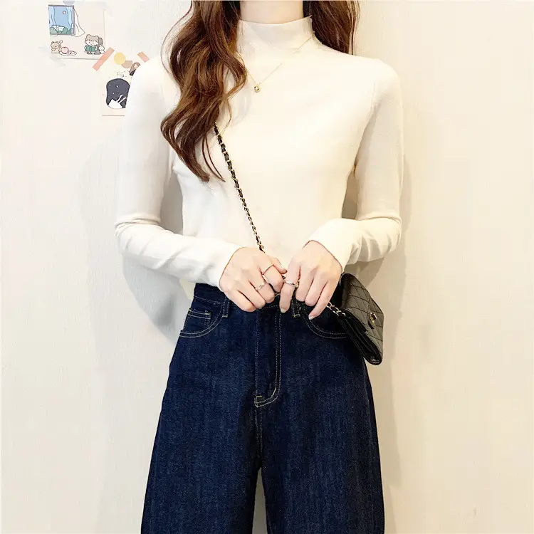 Women Long Sleeve T-Shirt Black Half Collar Autumn Winter — feature 14