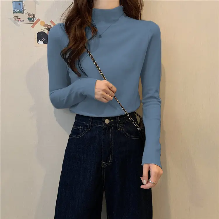Women Long Sleeve T-Shirt Black Half Collar Autumn Winter — feature 16