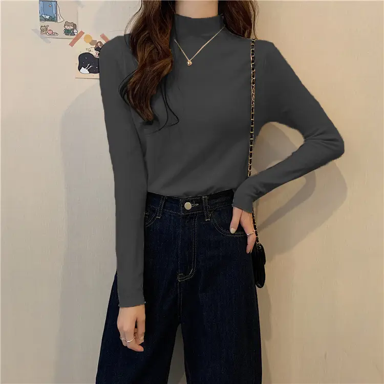 Women Long Sleeve T-Shirt Black Half Collar Autumn Winter — feature 17