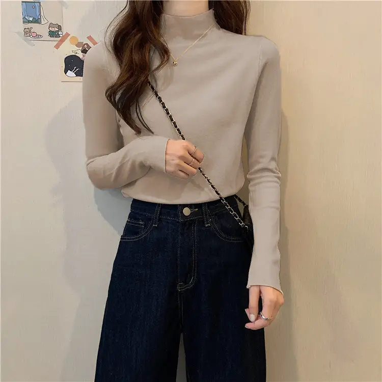 Women Long Sleeve T-Shirt Black Half Collar Autumn Winter — feature 19