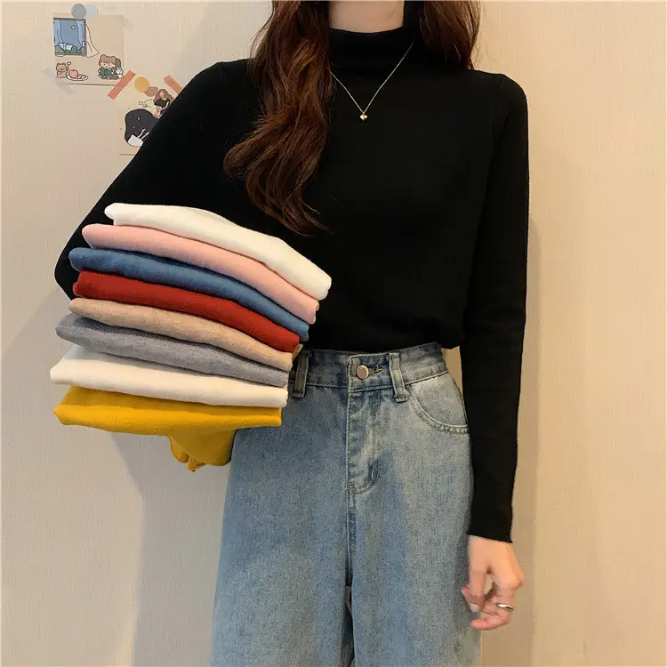 Women Long Sleeve T-Shirt Black Half Collar Autumn Winter — feature 2