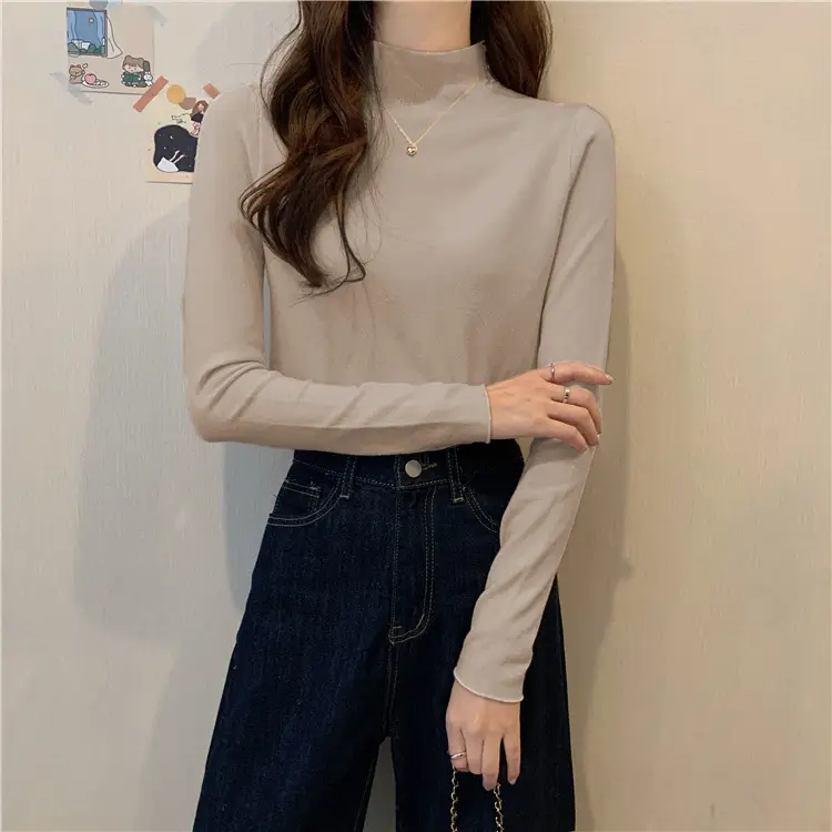 Women Long Sleeve T-Shirt Black Half Collar Autumn Winter — feature 20