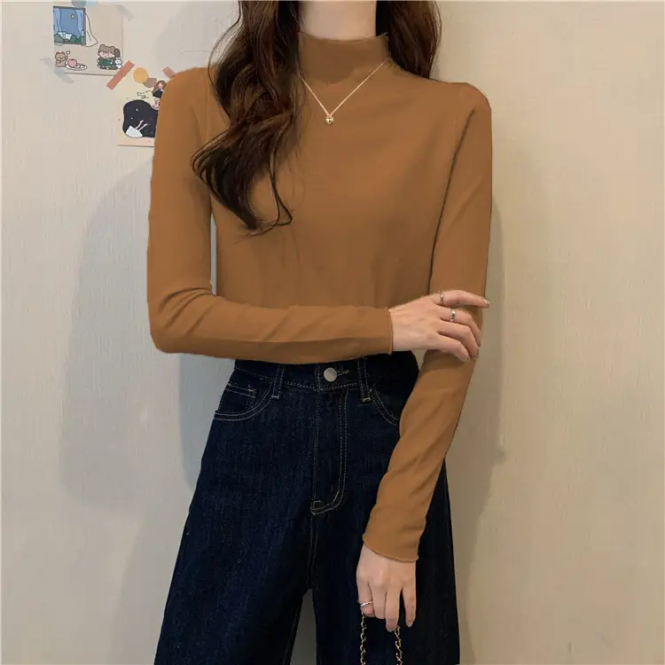 Women Long Sleeve T-Shirt Black Half Collar Autumn Winter — feature 22