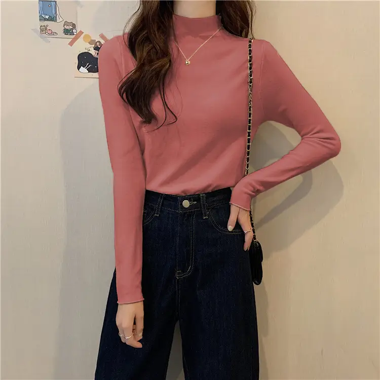 Women Long Sleeve T-Shirt Black Half Collar Autumn Winter — feature 23