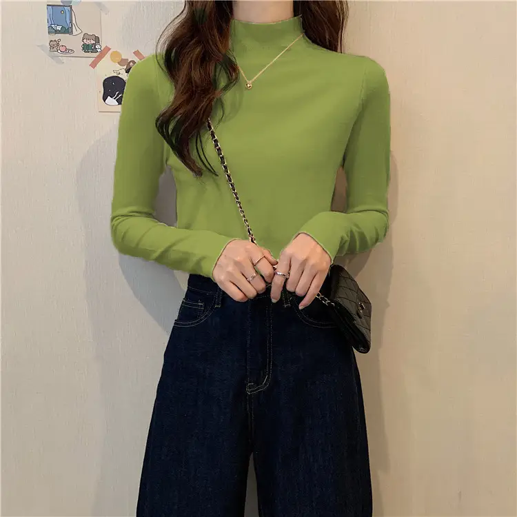 Women Long Sleeve T-Shirt Black Half Collar Autumn Winter — feature 24