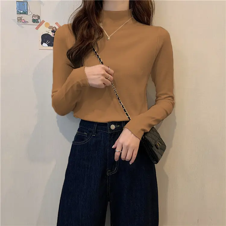 Women Long Sleeve T-Shirt Black Half Collar Autumn Winter - Image 5