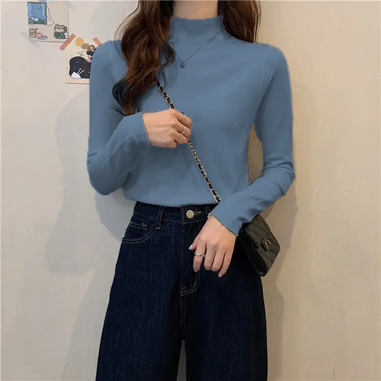 Women Long Sleeve T-Shirt Black Half Collar Autumn Winter - Image 7
