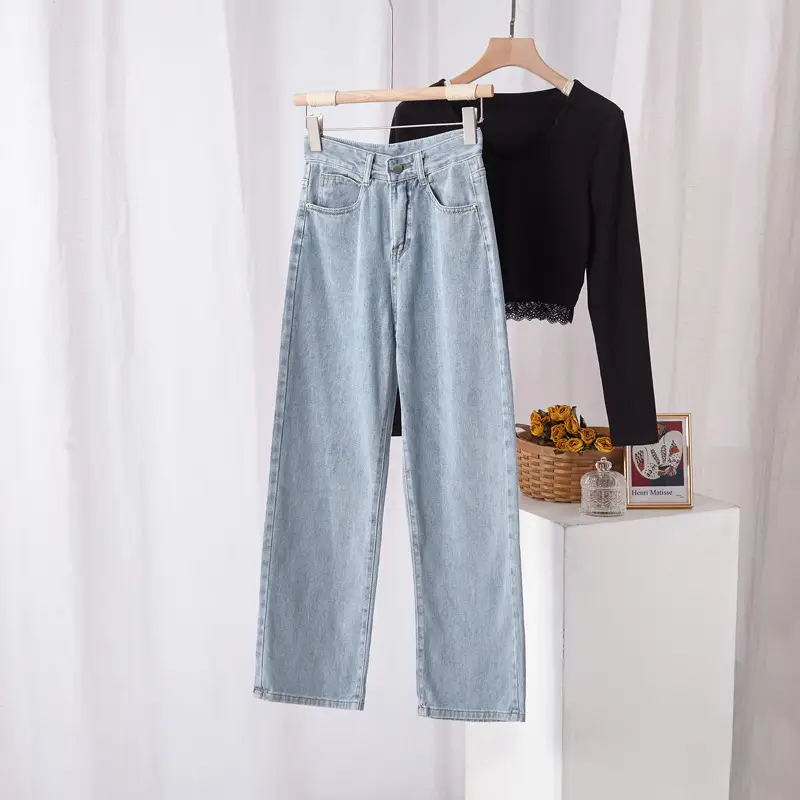 Women Wide Leg Jeans Korean Style 2021 Loose Fit - Image 2
