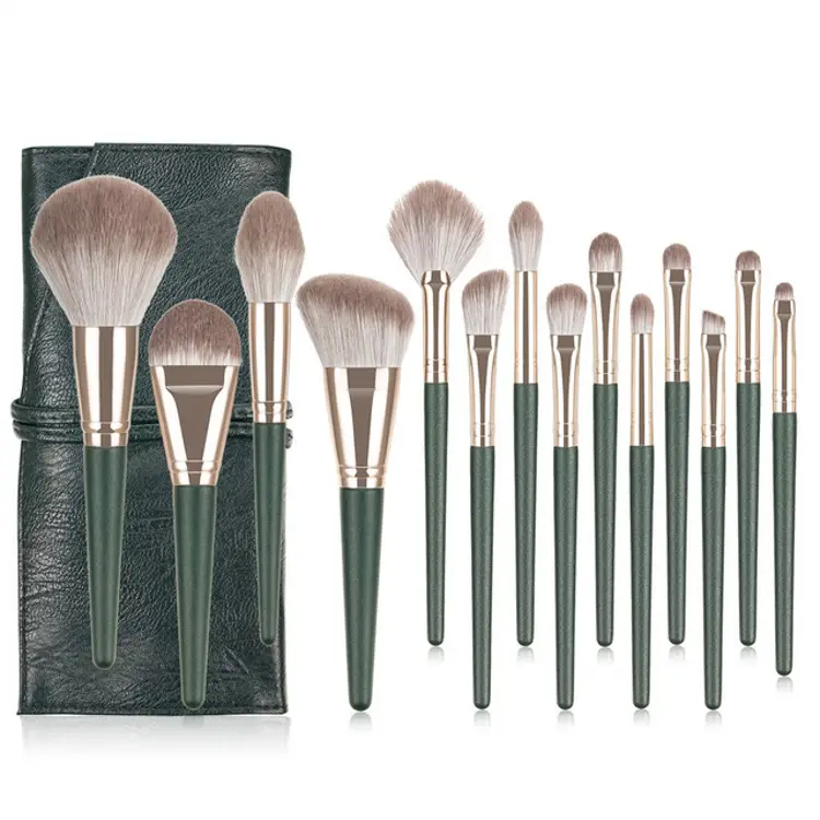 14 Green Cloud Makeup Brushes Set Super Soft Powder Eye Shadow Blush - Image 2