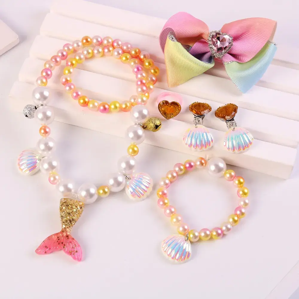 Children's Mermaid Tail Bow Necklace Bracelet Set