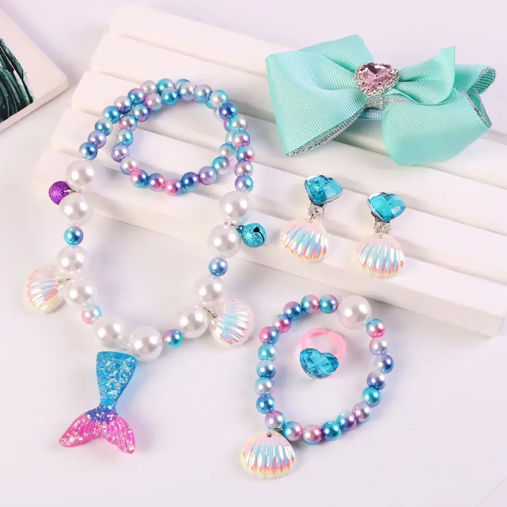 Children's Mermaid Tail Bow Necklace Bracelet Set